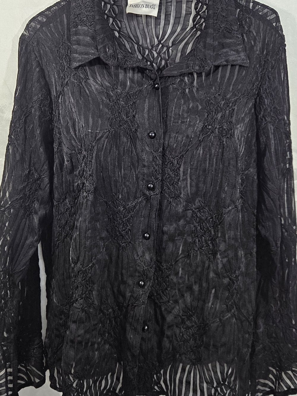 Fashion Bug Sheer Black Button-Up Blouse $267